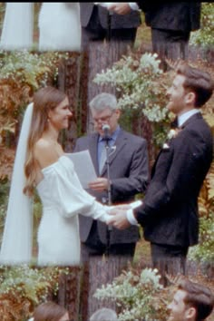 the bride and groom are exchanging vows at their wedding