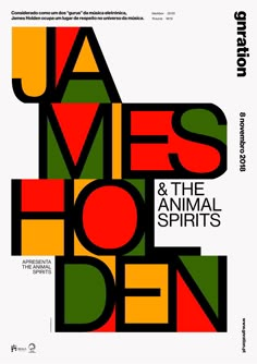 the cover of james and the animal spirits, with an abstract design in red, green,