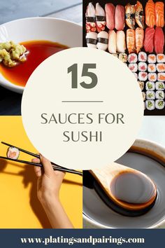 sushi and chopsticks with text overlay that reads 15 sauces for sushi