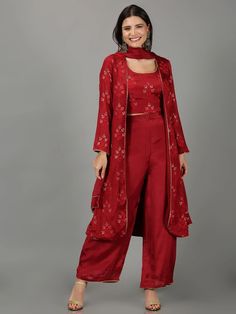 Fazals Maroon Thread Embroidery Chinnon Designer Jacket Style Pant Sui – Fazals - Bridal lehengas, Sarees, Gowns, Salwars & Fabrics Blouse And Palazzo, Maroon Jacket, Style Pant, Designer Jacket, Desi Clothes, Bridal Lehengas, Designer Salwar Suits, Pant Suit, Thread Embroidery