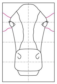 how to draw a cow's head with lines in the shape of a rectangle