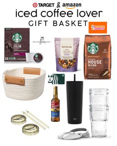 coffee lover gift basket with items for him and her to give as an office christmas present