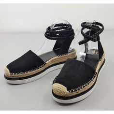 New! DSW Jennifer Lopez Espadrille Sandals 9 Black Faux Suede Platform Boho was just added to eBay. Check it out! #eBay #eBaySeller Black Wedge Sandals With Round Toe For Vacation, Black Platform Sandals For Spring, Black Wedge Sandals With Woven Sole, Black Adjustable Wedge Sandals For Vacation, Chic Black Sandals With Woven Sole, Black Sandals With Woven Sole For Spring, Black Flat Sandals With Woven Sole, Black Ankle Strap Sandals With Woven Sole, Trendy Black Sandals With Woven Sole