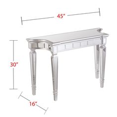 an image of a white console table with drawers and measurements for the top half of it