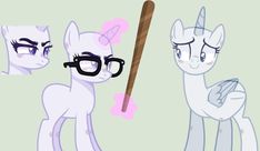 three ponies with glasses and a baseball bat