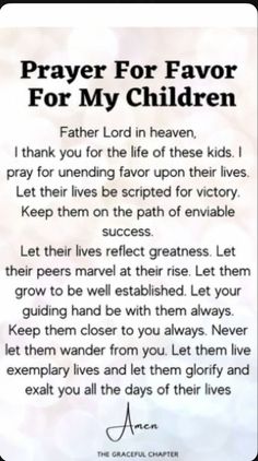 a prayer card with the words prayer for my children