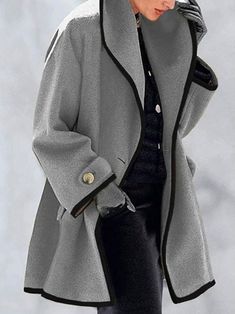 Woolen Coat Woman, Wool Winter Coat, Lapel Coat, Long Overcoat, Moda Retro, Retro Mode, Long Sleeves Coats, Woolen Coat, Coat Outfits