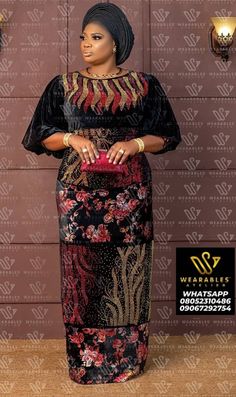 Lace And Velvet Combination Asoebi Gown, Wearable Atelier, Nice Long Dresses, Velvet Gowns, African Maxi Dress Ankara, Couples African Outfits, African Fabric Dress