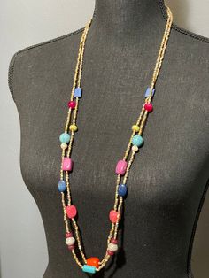 "Chicos Multi- strand, multi-color beaded necklace. Beautiful, colorful double strand necklace with brushed gold beads and lobster clasp. Chico's tag on clasp. In excellent, like new condition. 36\" long with 5\" extension. Packaged for gifting" Double Strand Necklace, Beaded Necklaces, Strand Necklace, Multi Strand, Gold Beads, Tassel Necklace, Lobster Clasp, Necklace Etsy, Choker Necklace