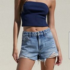 Pacsun Light Indigo Ripped High Waisted Denim Festival Shorts-Size: 28 Rock The Festival Scene Sustainably With The Eco Light Indigo Ripped High Waisted Denim Festival Shorts From Pacsun. These Shorts Make A Style Statement In Their High-Waisted Design And Ripped Detailing Size: 26 Button Closure Perfect Medium Wash Purchased: April 25, 2024 For 45$ -They Were Too Short For Me And I Was Past Return Window Ripped Cropped Denim Bottoms, Cropped Medium Wash Bottoms For Day Out, Blue Cropped Bottoms With Frayed Hem, Cropped Blue Bottoms With Frayed Hem, Summer Cropped Medium Wash Jeans, Summer High Rise Ripped Jeans, Fitted High Rise Summer Jeans, Fitted High Rise Jeans For Summer, Denim Festival