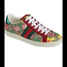 Gucci Ace Red Gg Supreme Size 36 Available Size 36.5 Available Size 37 Available Supreme Shoes, Bee Shoes, Gucci Ace Sneakers, Brown Leather Sneakers, Flora Print, Hightop Sneakers, Floral Sneakers, Shoes Gucci, Gucci Sneakers