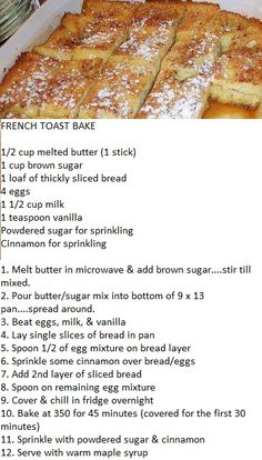 the recipe for french toast bake is in a box