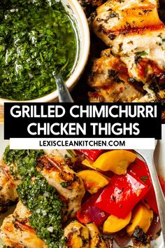 grilled chicken thighs with spinach and red peppers