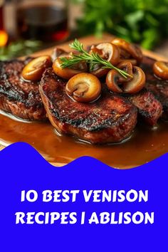 Grilled venison with mushrooms and rosemary on a plate. Venison Stroganoff, Venison Tenderloin, Venison Steak, Tenderloin Steak, Creamy Mushroom Sauce, Venison Recipes, Fajita Seasoning, Cooking Game, Broth Recipes