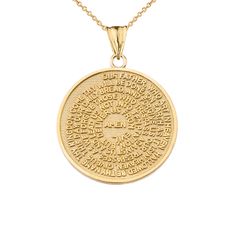 The Lords Prayer Medallion Pendant Necklace in Yellow Gold Fathers Prayer, Prayer Jewelry, Our Father Prayer, Gold Man, Lords Prayer, Shine Jewelry, The Lord's Prayer, Lord's Prayer, The Lords Prayer