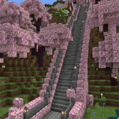 the stairs are made out of rocks and trees in this minecraft video game image