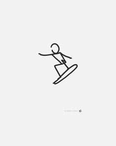 a drawing of a person on a surfboard in the air with his arms out