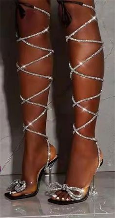 Thigh High Sandals, Wine Heels, Glass Heels, High Sandals, Basic Heels, Party Pumps, Knee High Heels, Roman Fashion, Rhinestone Sandals