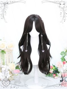 This price is for a wig only, others are not included. Hair Length:LongWig Bangs:Curtain BangsWig Details:Heat-resistant Synthetic Fiber / Natural Top / Net Closed Wefted Cap Construction / WavySizeFree SizeHair Length65 Kawaii Wigs Black, Top Styles For Women, Korean Hair Trends, Black Hair Wig, Wig Long Hair, Bangs Curtain, Kawaii Wigs, Black Wigs, Pelo Anime