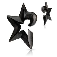 two pairs of black earrings with stars on them