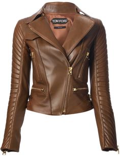 Tom Ford Brown Leather Biker Jacket FW-2014-15 #LeatherJacket #FordSexy NetAPorter.com Leather Jacket Girl, Leather Jacket Outfits, Brown Leather Jacket, Leather Motorcycle Jacket, Leather Outfit, Biker Jacket