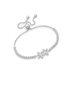 925 Sterling Silver Butterfly Bracelet Decorated with CZ Simulated Diamonds Width: 11/32 inches Elegant Beaded Bracelets With Sparkling Stones And Adjustable Fit, Elegant Adjustable Beaded Bracelets With Sparkling Stones, Adjustable Sterling Silver Cubic Zirconia Bangle, Adjustable White Gold Crystal Bracelet With Cubic Zirconia, Adjustable White Gold Cubic Zirconia Crystal Bracelet, Adjustable Elegant Sterling Silver Crystal Bracelet, Formal Bracelets With Adjustable Chain And Cubic Zirconia, Adjustable Silver Diamond Beaded Bracelets, Adjustable Silver Beaded Diamond Bracelets