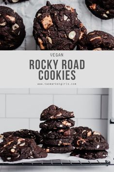 chocolate rocky road cookies stacked on top of each other