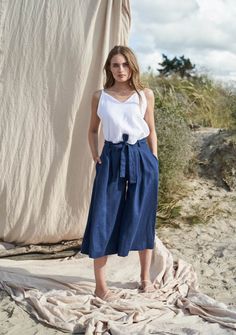 Linen culotte pants Ruth Wide Linen Pants, Dress With Kimono, Linen Culottes, Linen Wrap Dress, Pants For Woman, Pants With Belt, Culotte Pants, Summer Capsule Wardrobe, Linen Shirt Dress