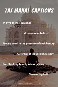 a person sitting on the ground in front of a taj mahal captioning