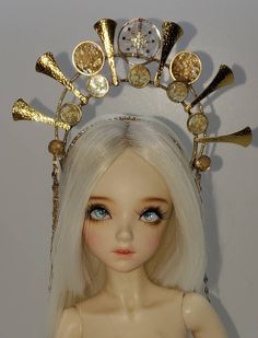 This crown  is handmade ,from soldered Metal , Resin, Pearls, and Rhinestones. It is made to fit  1/4 MSD . STORE POLICY  -Please give me 3 days to ship,  -not recommended  for children  - I have a no return no refund policy on all of my custom crowns. Winter Goddess, Royalty Crown, Goddess Crown, Custom Crown, Uv Nail Lamp, Halo Crown, Doll Head, Tiaras And Crowns, Miniature Art