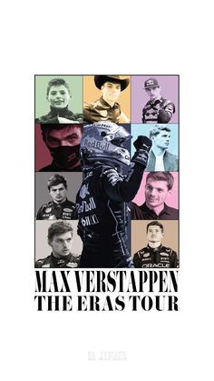 the poster for max verstappen's tour is shown in black and white