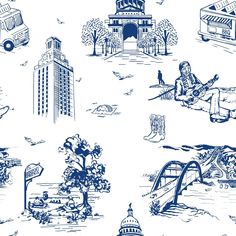 Austin Toile Peel & Stick Wallpaper Peel & Stick Wallpaper Navy / 24" x 96 Katie Kime Wallpaper, Wallpaper Stairs, Katie Kime, Toile Wallpaper, Wallpaper Colorful, Local Heroes, Quality Wallpaper, Bold Wallpaper, Local Hero