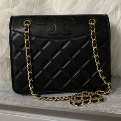 Tory Burch Convertible Shoulder Bag Black Quilted Leather Chain Strap Inside Zipper Authentic New.! With Tags Chic Bag With Removable Pouch And Double Flap, Double Flap Shoulder Bag With Dust Bag, Black Double Flap Shoulder Bag, Chic Double Flap Satchel For Shopping, Chic Double Flap Shoulder Bag For Shopping, Black Double Flap Travel Bag, Chic Double Flap Bag For Shopping, Black Double Flap Bag With Removable Pouch, Black Double Flap Shoulder Bag For Office