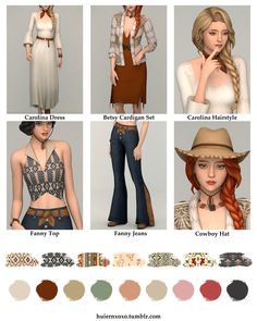 several different types of hats and clothing for females