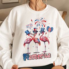 Teesdily | Flamingo American Flag Shirt, Flamerica 4th Of July Shirt, – Teesdily.com Long Sleeve Tops With Flag Print For Spring, Spring Flag Print Long Sleeve Tops, Spring Long Sleeve Tops With Flag Print, Independence Day Letter Print Sweatshirt, Casual Letter Print Sweatshirt For Independence Day, Casual Cotton Tops With Flamingo Print, Independence Day Casual Letter Print Sweatshirt, White Long Sleeve Tops For Independence Day, Independence Day Cotton Sweatshirt With Letter Print