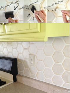 how to paint tile backsplashes on the kitchen counter top and below them