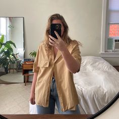 Nwot Never Worn Oversized Camp Shirt By Asos. Soft Muted Mustard Yellow Color, Very Neutral. Awesome Camp Collar With Oversized Front Left Pocket. Overall Oversized, Boxy Fit. Flat Lay Measurements: 18.5” Shoulder To Shoulder, 24” Pit To Pit, 28” Shoulder To Hem Oversized Relax Style Shirt For Day Out, Relaxed Oversized Shirt For Day Out, Casual Oversized Shirt For Day Out, Casual Oversized Blouse For Everyday, Oversized Beige Shirt For Everyday, Oversized Short Sleeve Relaxed Blouse, Oversized Short Sleeve Everyday Blouse, Oversized Collared Blouse For Day Out, Oversized Beige Shirt For Day Out