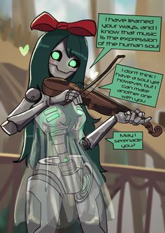 a cartoon character holding a violin in her hands