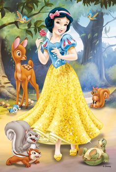 snow white and her friends are in the forest with their animals, including an antelope