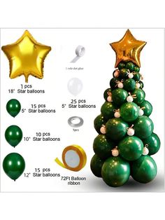 a christmas tree made out of balloons and star balloons is shown with the instructions for how to make it