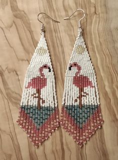 High Quality Handmade Earrings. Seed bead long fringe earrings. Boho earrings. Beaded Earrings Patterns, Beaded Fringe, Fringe Earrings, Earring Patterns, Seed Bead Earrings, Boho Earrings, Handmade Earrings, Flamingo, Beautiful Earrings