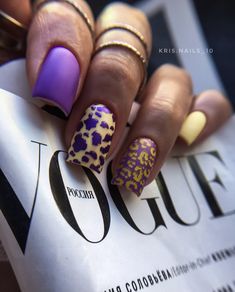 Purple Yellow Nails, Purple Yellow Nails Art Designs, Purple And Yellow Nails Designs, Purple And Leopard Nails, 2024 Yellow Nails, Purple Leopard Print Nails, Coral Nails With Design, Coral Nails, Gel Toe Nails