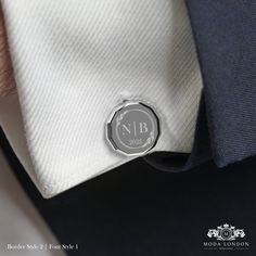 "Are you searching for the ultimate bespoke wedding gift that is hand crafted with passion, precision and attention to detail? What better way to achieve this than to encapsulate your loved one's initials, wedding date, coordinates, or even a custom logo onto a set of cufflinks that will be treasured for lifetime. Our set of silver cufflinks are the ideal present for your sophisticated groom. Our cufflinks are beautifully crafted and exceptionally easy to wear and remove. ---------- DESCRIPTION Elegant Personalized Round Cufflinks, Anniversary White Gold Cufflinks, White Gold Cufflinks For Anniversary, Classic Cufflinks With Initials For Wedding Gift, Luxury White Gold Cufflinks For Wedding, Silver Cufflinks With Engraving Option For Formal Occasions, Classic Personalized Wedding Cufflinks, Personalized Classic Wedding Cufflinks, Personalized Classic Cufflinks For Wedding