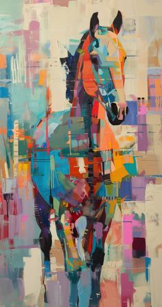 an abstract painting of a horse with multicolored squares