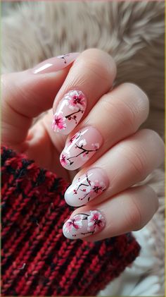 Want to see 25 beautiful cherry blossom nail designs? Are you looking for the perfect spring manicure, with a stunning Sakura blossom nail art design? Blossom Nail Designs, Cherry Blossom Nails Design, Blossom Nail Art, Cherry Blossom Nails Art, Spring Manicure, Oc Fashion, Cherry Blossom Nails, Simple Spring Nails, 3d Nail Art Designs