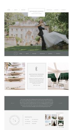 the wedding website is displayed in white and grey colors, with an image of a bride standing