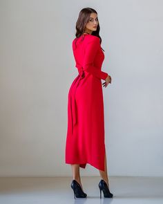 Fabric: Crepe diagonal Cotton 75%, Polyester 20%, Elastane 5% Long-sleeve dress Maxi length Wrap dress Collarless Color: White, Black, Red, Beige, Plum Dress Maxi, Long Sleeve Maxi Dress, Sleeve Dress, Red Dress, Black Red, Plum, Wrap Dress, White Black, Color White