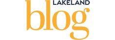 the lakeland blog logo is shown in yellow and blue letters on a white background