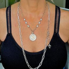 Having a layering piece that's multi-functional gives you more options and more bang for your buck! This little beauty can be worn several ways and the antique silver finish gives it so much character. Wear long or doubled up, measures 33” long, has heavy duty matching clasp. Base metal is free from cadmium, lead, and nickel, electroplated finish.