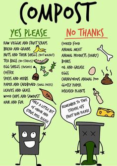 two trash cans with words that say compost, yes please and no thanks